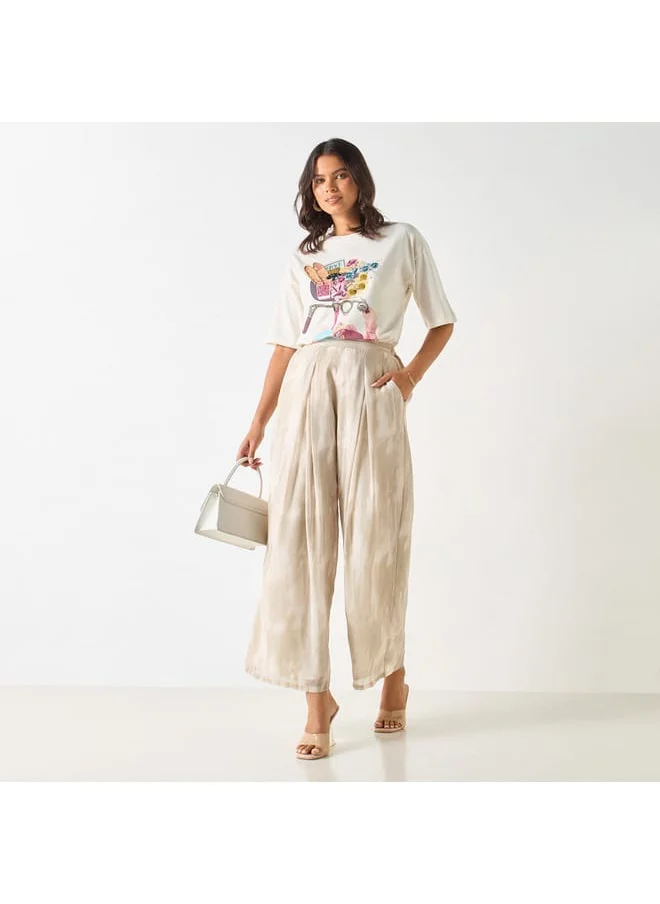 Iconic Iconic All-Over Print Wide Leg Pants with Semi-Elasticated Waistband