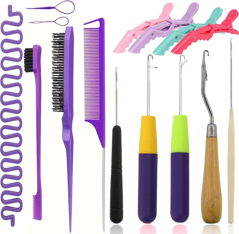 Nalexmi Crochet Hooks for Hair, 15-Piece Styling Kit for Braiding and Extensions, Passion Twist Extensions, Tail Comb, Duckbill Hair Clips, for Kids, Adults (15) - Image 1