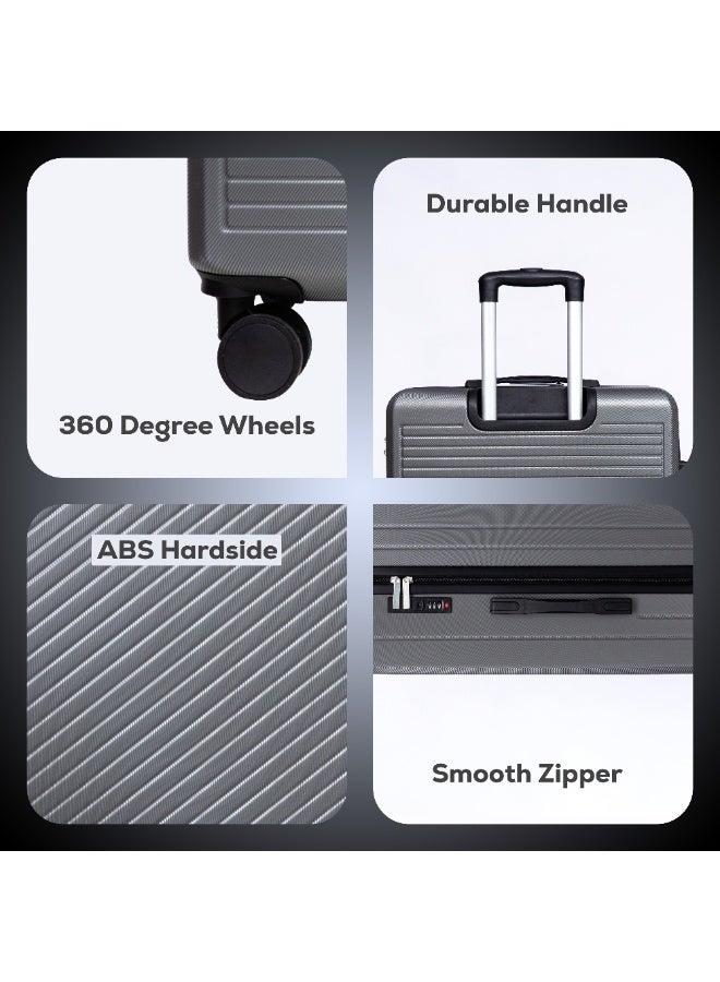 Space Luggage Set of 3 Hardside with Spinner Wheels & Lightweight ABS Luggage for Travel, 28/24/20, Grey - Image 5