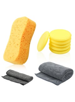 Dondeen Car Cleaning Kit 9 Pcs  jumbo Car Sponge Super Absorbent Car Wash Sponges Thick Microfibre Cleaning Cloth Scratch Free Double side Car Wash Mitts Waxing sponge for Windscreen Bodywork Inside  - Image 1
