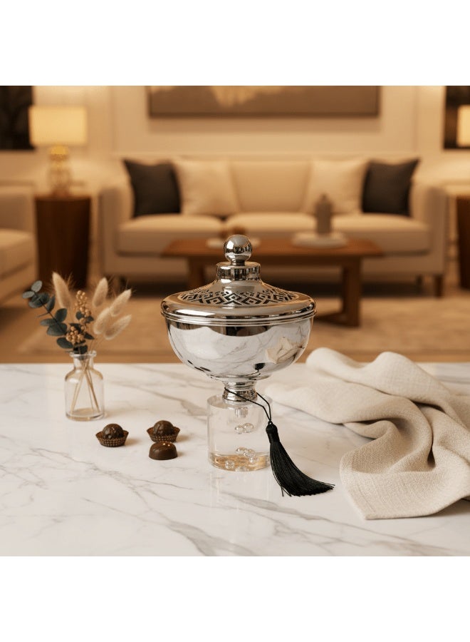 AKDC Acrylic Footed Silver Metal Candy Bowl with Lid - 22 x 13 cm - Image 4