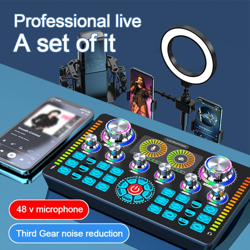 Live Sound Card Audio Mixer Recording Desktop Singing DC 5V Type-C 3-speed Noise Reduction BT 48V Phantom Power Supply OTG Digital  Transmission for Streaming Podcasting Gaming Recording Soundboard - Image 2