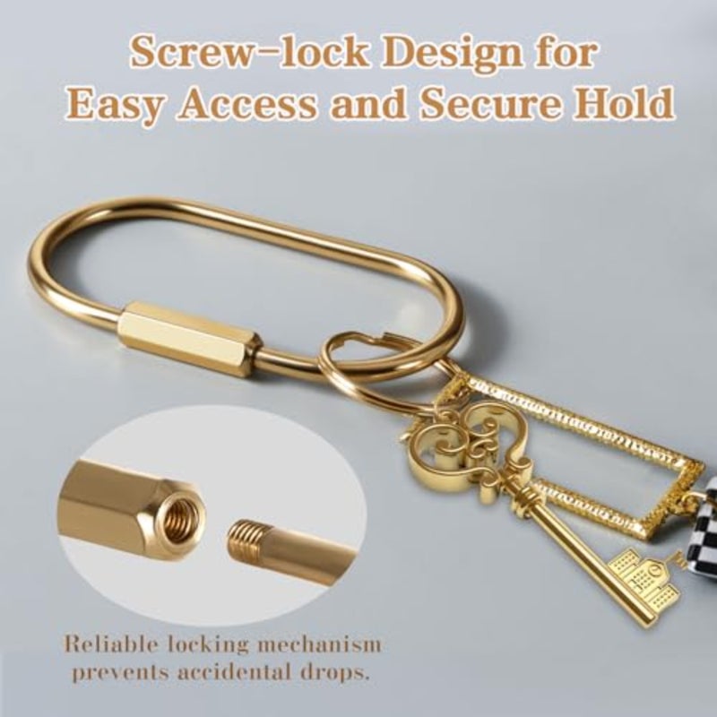 10 Pack Brass Key Rings Bulk, Gold Key Chain Organizer Holder for Men Women with Secure Screw Locking, Cute Purse Bag Charms for Handbags, Small Carabiner Clip for Dog Leash Pet Tags - Image 3