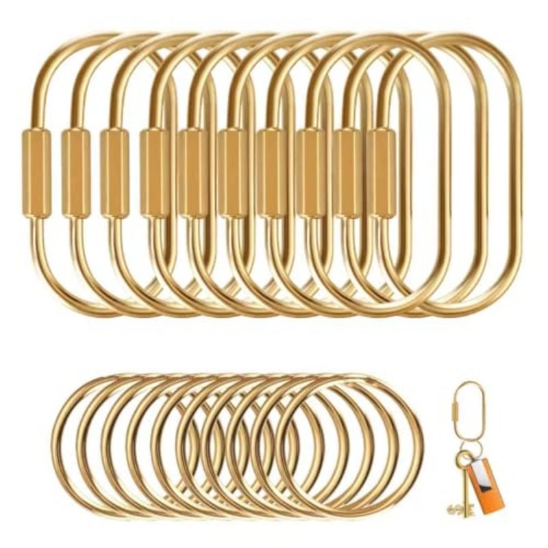 10 Pack Brass Key Rings Bulk, Gold Key Chain Organizer Holder for Men Women with Secure Screw Locking, Cute Purse Bag Charms for Handbags, Small Carabiner Clip for Dog Leash Pet Tags - Image 1
