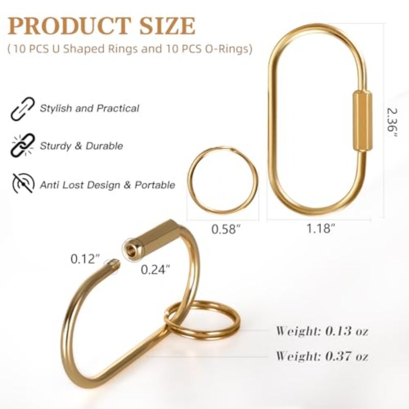 10 Pack Brass Key Rings Bulk, Gold Key Chain Organizer Holder for Men Women with Secure Screw Locking, Cute Purse Bag Charms for Handbags, Small Carabiner Clip for Dog Leash Pet Tags - Image 2