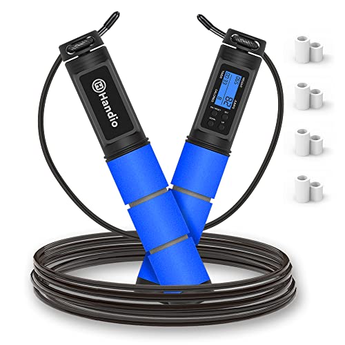 H HANDIO Jump Rope, H Handio Jump Rope with Counter, Workout Jumping Rope with Steel Ball Bearings, Adjustable Length Speed Skipping Rope for Men Women Kids Home Gym, Crossfit, Fitness Exercise (Blue) - Image 1