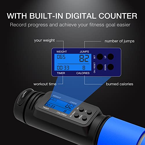 H HANDIO Jump Rope, H Handio Jump Rope with Counter, Workout Jumping Rope with Steel Ball Bearings, Adjustable Length Speed Skipping Rope for Men Women Kids Home Gym, Crossfit, Fitness Exercise (Blue) - Image 2