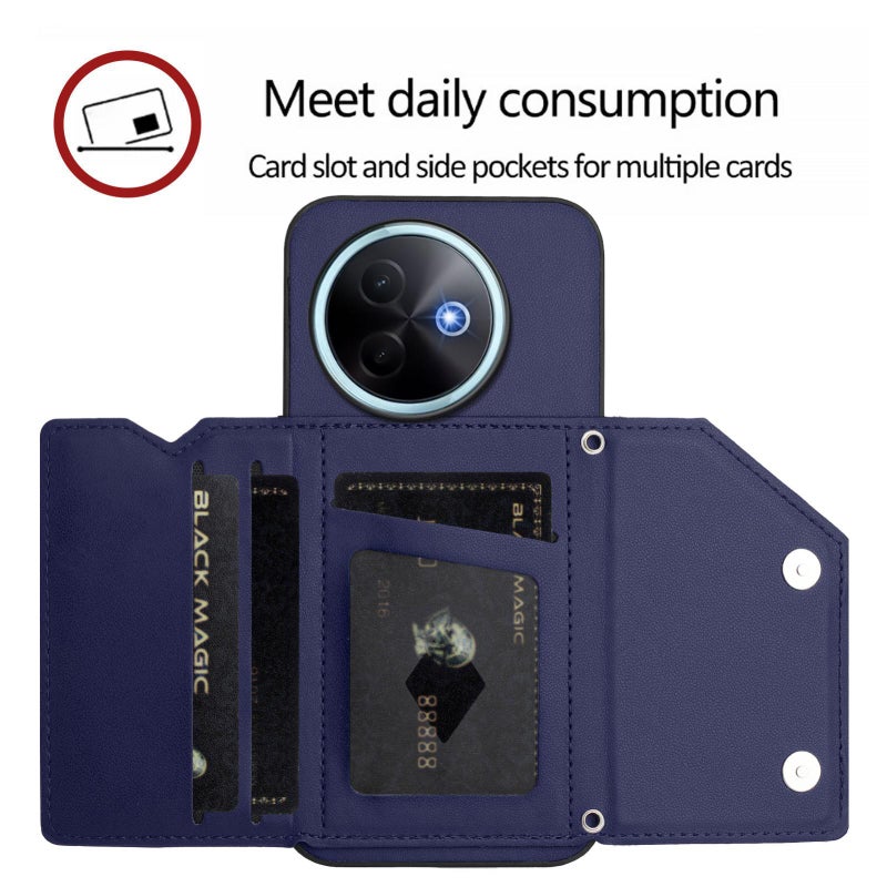 erorex For vivo Y39 5G / Y300i  Feel Four Card Slots Phone Case with Wrist Strap(Blue) - Image 5