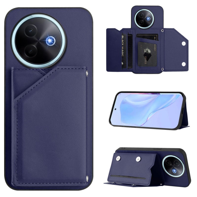 erorex For vivo Y39 5G / Y300i  Feel Four Card Slots Phone Case with Wrist Strap(Blue) - Image 1