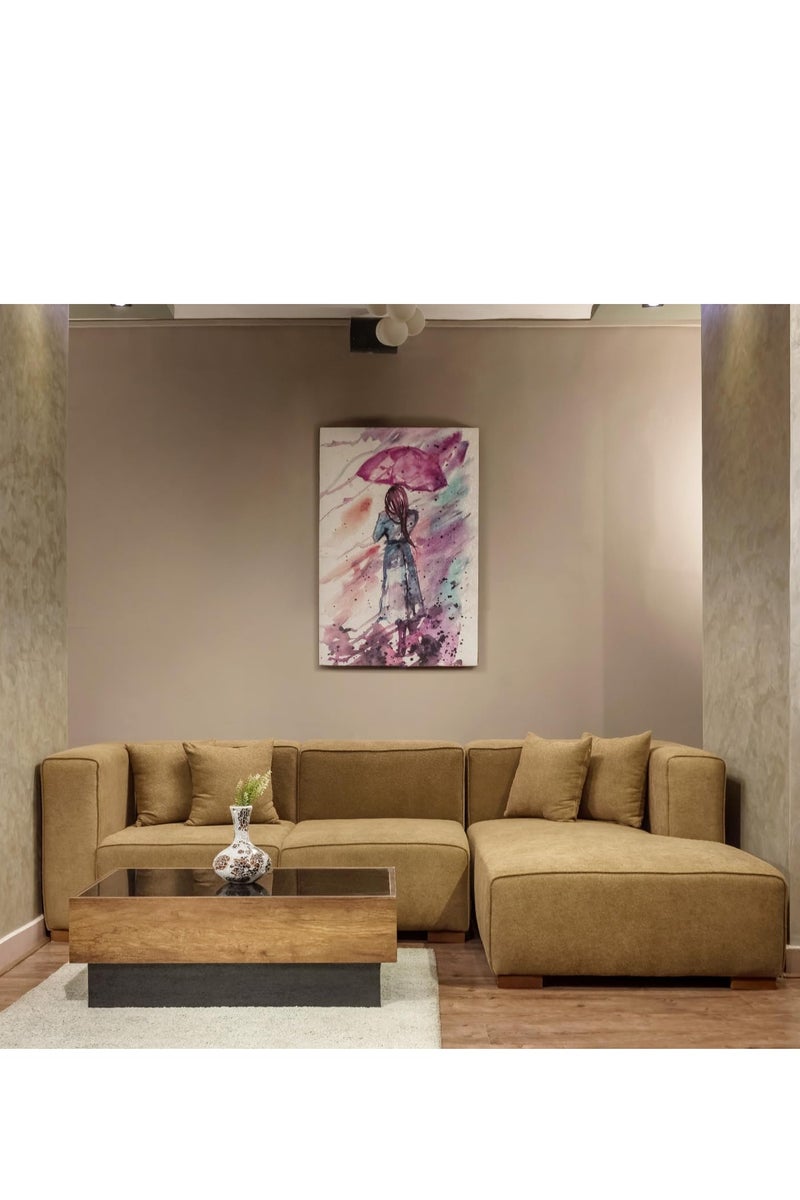 ركنة حرف L مودرن بتنجيد كتان – مقاس 250×150×90 سم – خشب زان