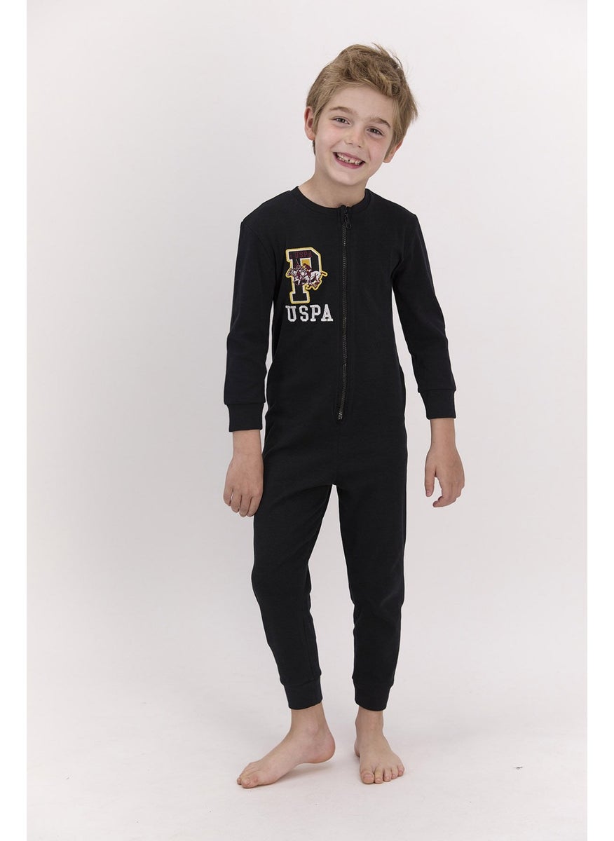 U.S. Polo Assn. - U.S.Polo Assn Licensed Black Boy's Zippered Long Sleeve Jumpsuit - Image 1