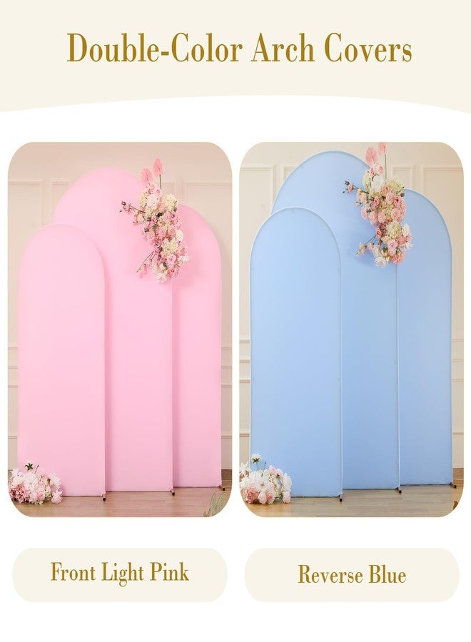 Suppromo Pink Blue Arch Cover 3 Set-7.2FT, 6.6FT, 6FT Arch Backdrop Cover Spandex Fitted 2- Color Fabric Stand Covers for Gender Reveal Baby Shower Boy and GILR Birthday Party Photo Background Decorations - Image 4
