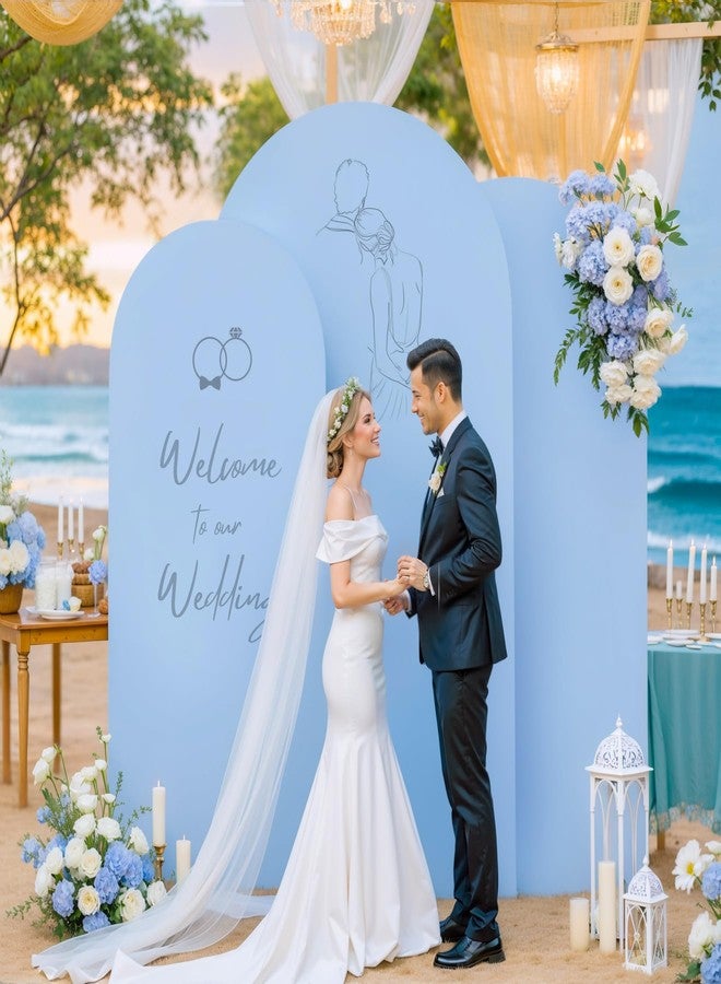 Suppromo Pink Blue Arch Cover 3 Set-7.2FT, 6.6FT, 6FT Arch Backdrop Cover Spandex Fitted 2- Color Fabric Stand Covers for Gender Reveal Baby Shower Boy and GILR Birthday Party Photo Background Decorations - Image 2