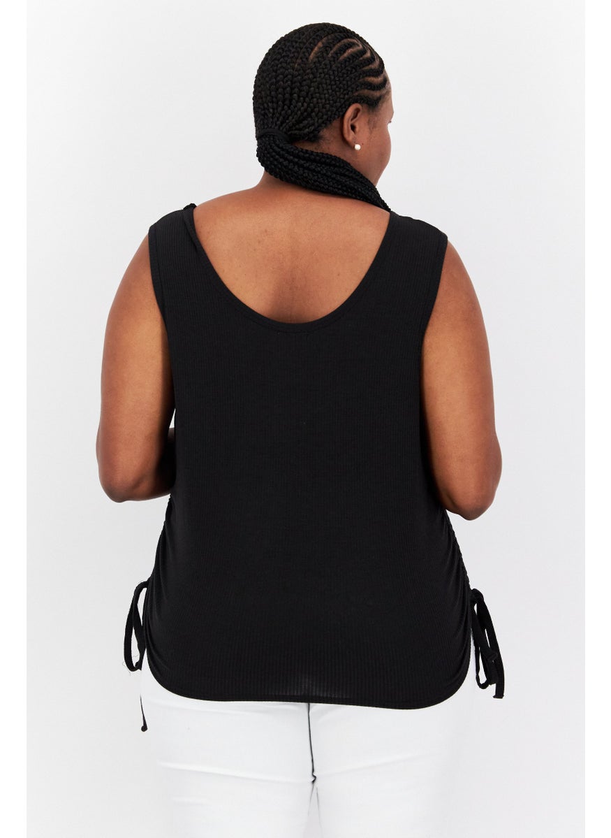 Love Fire - Women Plus Size Round Neck Sleeveless Plain Tank Top, Black - Image 1