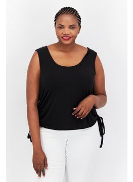 Women Plus Size Round Neck Sleeveless Plain Tank Top, Black