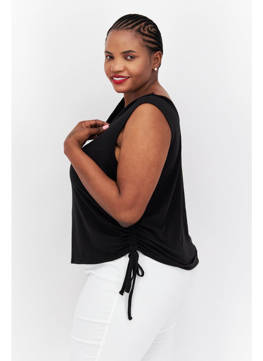 Love Fire - Women Plus Size Round Neck Sleeveless Plain Tank Top, Black - Image 1