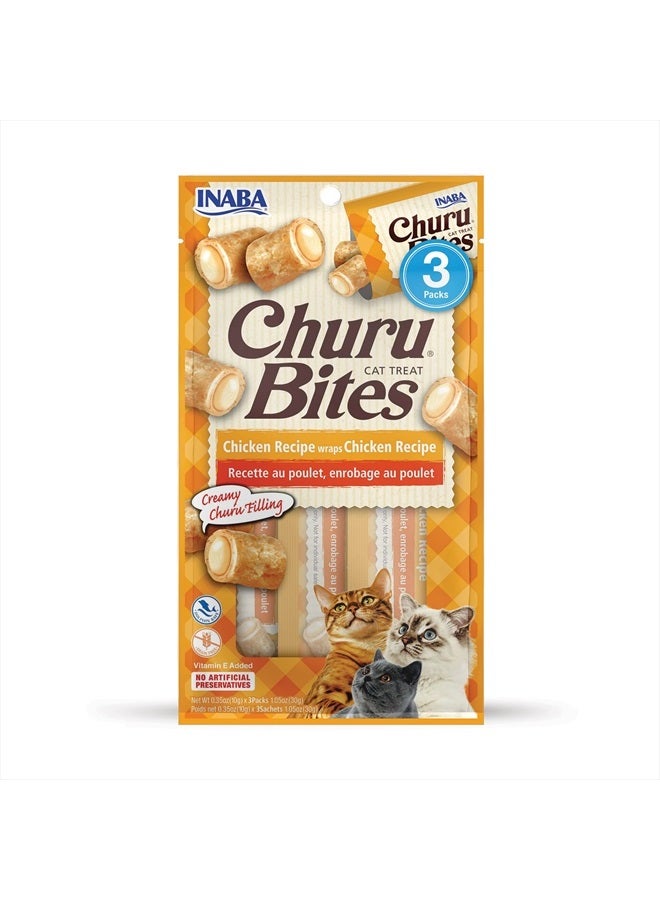 INABA Churu Bites for Cats, Soft Baked Chicken Churu Filled Cat Treats with Green Tea Extract, 0.35 Ounces Each Tube, 3 Tubes Total, Chicken Recipe - Image 1