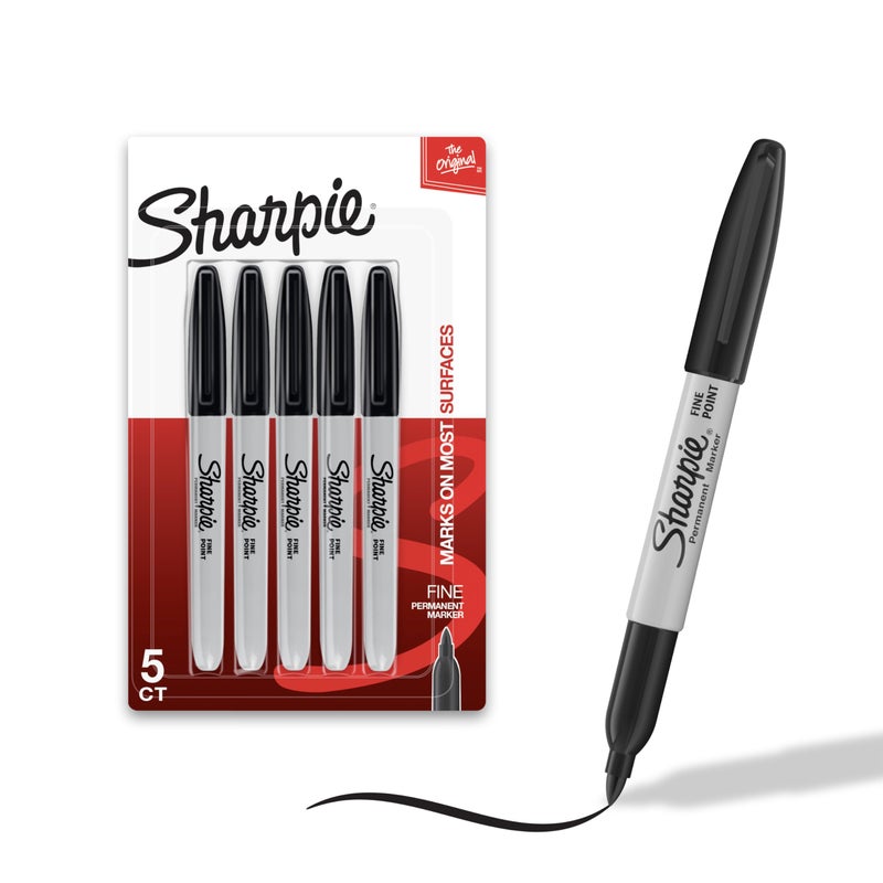 Sharpie ماركر شاربى دائم، نقطة رفيعة، أسود، 5 قطع - Image 1