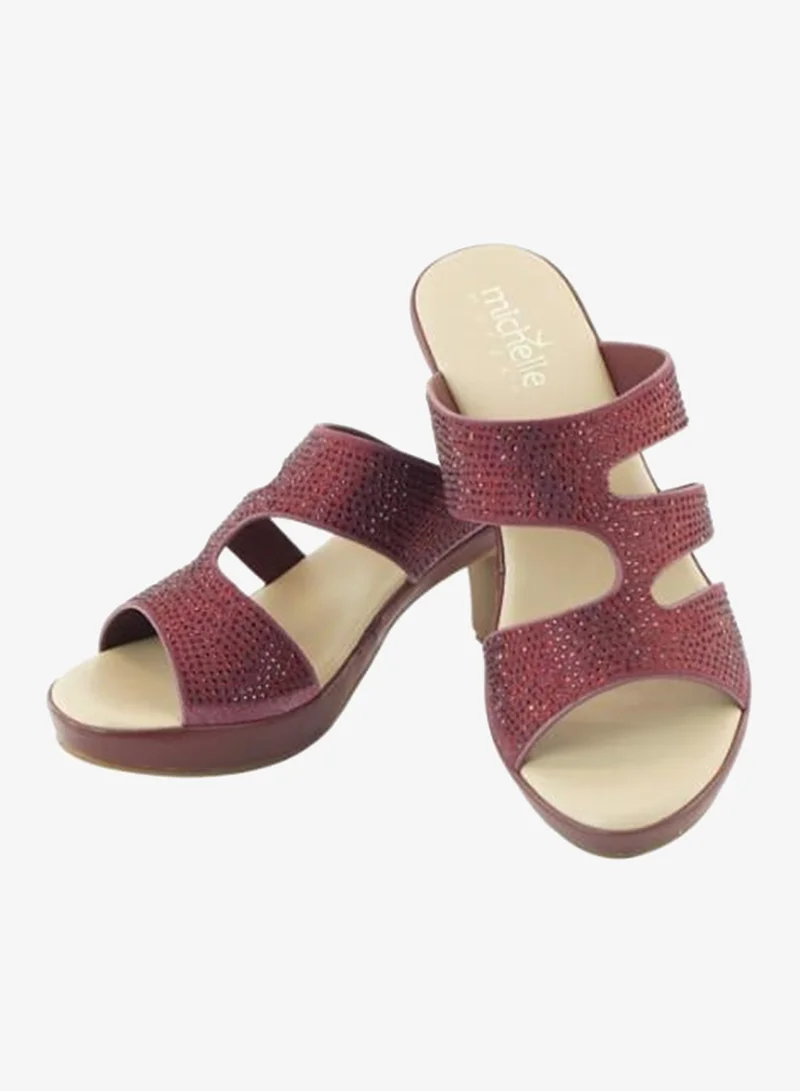 Michelle Morgan Bordo 092-3097 Michelle Morgan Ladies Mid Heel Sandals 514ZD097 Bordo for Women | Best Price UAE