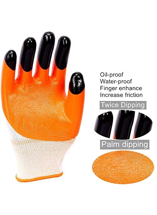 Generic SAA Unisex Heavy duty reusable Full Nitrile Coated work Safety Gloves (Pack of 5 Pairs - Orange)  - Image 3
