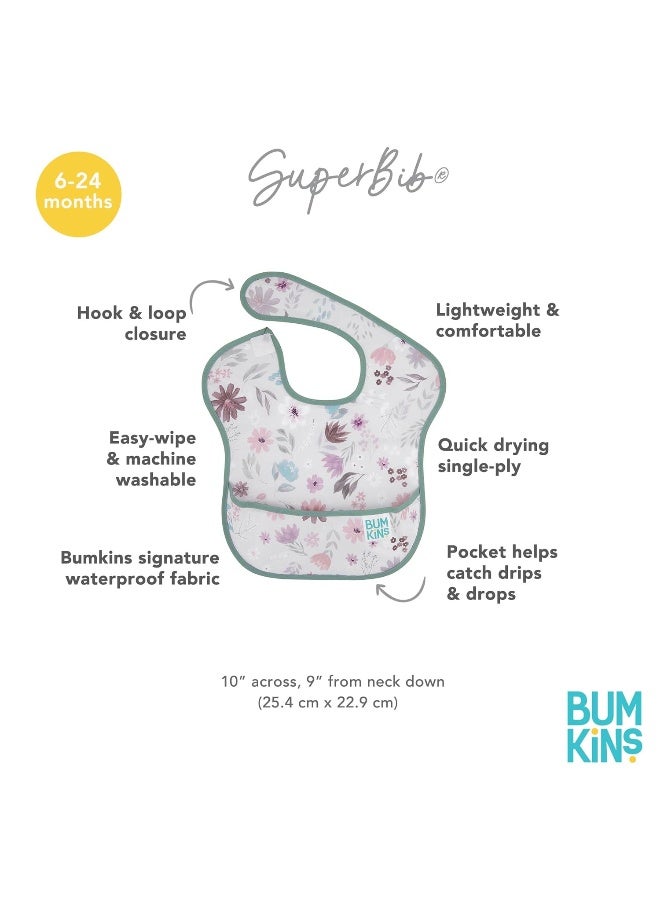 Bumkins Bibs for Girl or Boy, SuperBib Baby and Toddler for 6-24 Mos, Essential Must Have for Eating, Feeding, Baby Led Weaning Supplies, Mess Saving Catch Food, Waterproof Soft Fabric, Gray Floral - Image 5