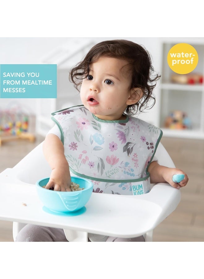 Bumkins Bibs for Girl or Boy, SuperBib Baby and Toddler for 6-24 Mos, Essential Must Have for Eating, Feeding, Baby Led Weaning Supplies, Mess Saving Catch Food, Waterproof Soft Fabric, Gray Floral - Image 2