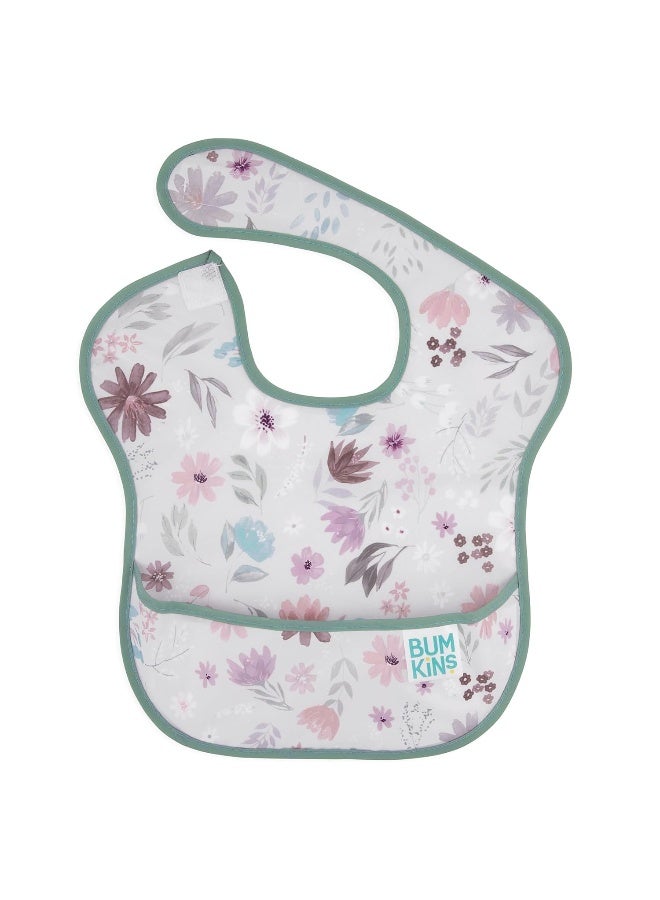 Bumkins Bibs for Girl or Boy, SuperBib Baby and Toddler for 6-24 Mos, Essential Must Have for Eating, Feeding, Baby Led Weaning Supplies, Mess Saving Catch Food, Waterproof Soft Fabric, Gray Floral - Image 1