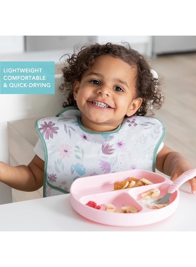 Bumkins Bibs for Girl or Boy, SuperBib Baby and Toddler for 6-24 Mos, Essential Must Have for Eating, Feeding, Baby Led Weaning Supplies, Mess Saving Catch Food, Waterproof Soft Fabric, Gray Floral - Image 3