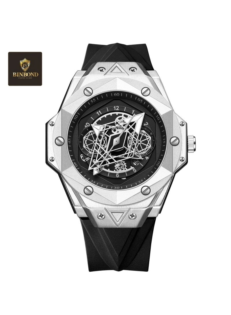 BINBOND Men's Waterproof Skeleton Quartz Watch with Luminous Display - Image 1