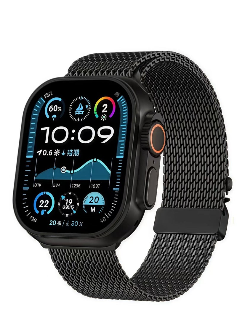 FLYHSO Milanese Mesh Loop Compatible with Apple Watch Bands 49mm 46mm 45mm 44mm 42mm for Men Women, Stainless Steel Mesh Loop with Parachute-style Buckle for iWatch Ultra 2 Series 10 9 8 7 6 SE 5 4 3 - Image 1