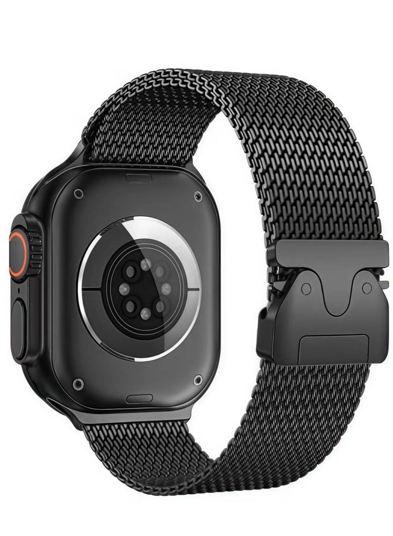 FLYHSO Milanese Mesh Loop Compatible with Apple Watch Bands 49mm 46mm 45mm 44mm 42mm for Men Women, Stainless Steel Mesh Loop with Parachute-style Buckle for iWatch Ultra 2 Series 10 9 8 7 6 SE 5 4 3 - Image 4