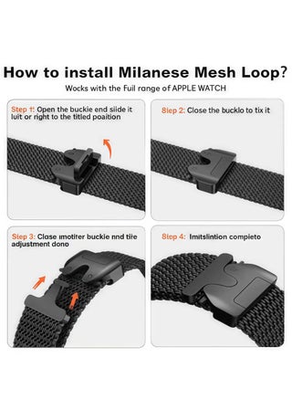 حلقة شبكية ميلانيز متوافقة مع أحزمة Apple Watch 49 مم 46 مم 45 مم 44 مم 42 مم للرجال والنساء ، حلقة شبكية من الفولاذ المقاوم للصدأ مع مشبك على شكل مظلة ل iWatch Ultra 2 Series 10 9 8 7 6 SE 5 4 3 - view 3