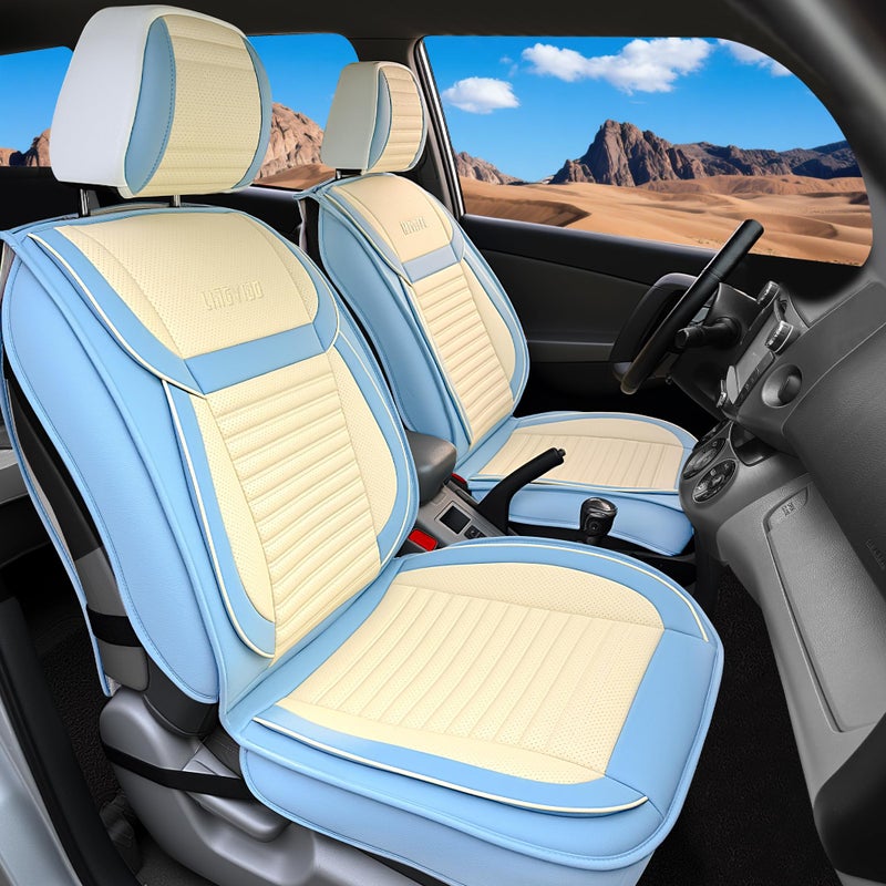 LINGVIDO Car Seat Covers Breathable and Waterproof Faux Leather Automotive Seat Covers for Cars SUV Truck SedanUniversal AntiSlip Seat Cover with Backrest Front Seat White Light Blue