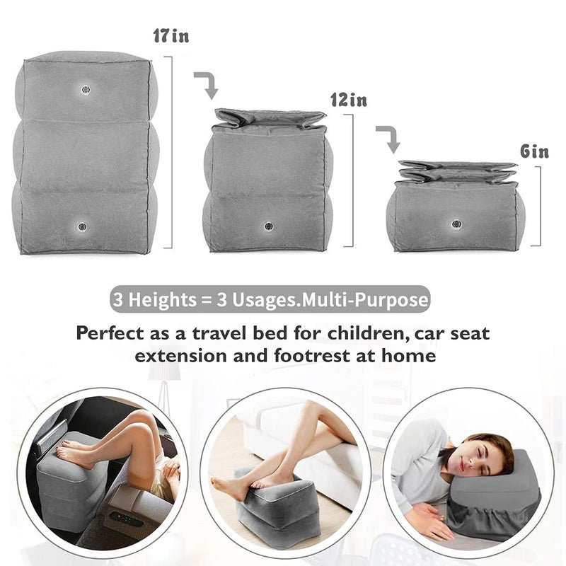 Evona Inflatable Foot Rest Pillow For Travel Portable Adjustable Three Layers Height Stool For Foot Rest On Airplanes Cars Travel Office Home Travel Foot Rest Pillow for Kids Adults - Image 2