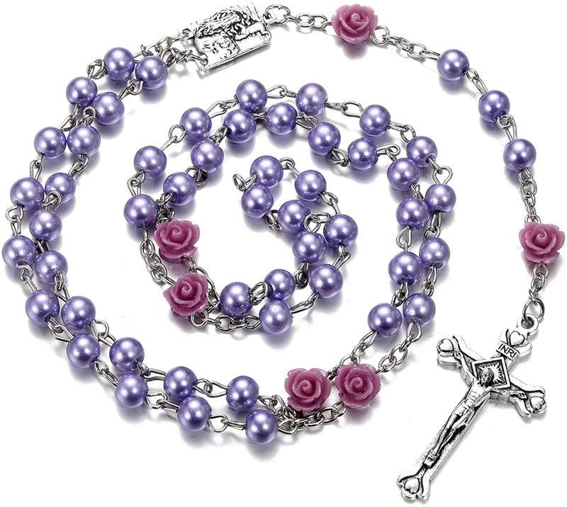SZQCZB Rosary Beads Catholic Bulk for Women Men, Rose Our Father Beads with Jesus Christ Crucifix Cross First Communion Confirmation Gifts-6 Packs - Image 5