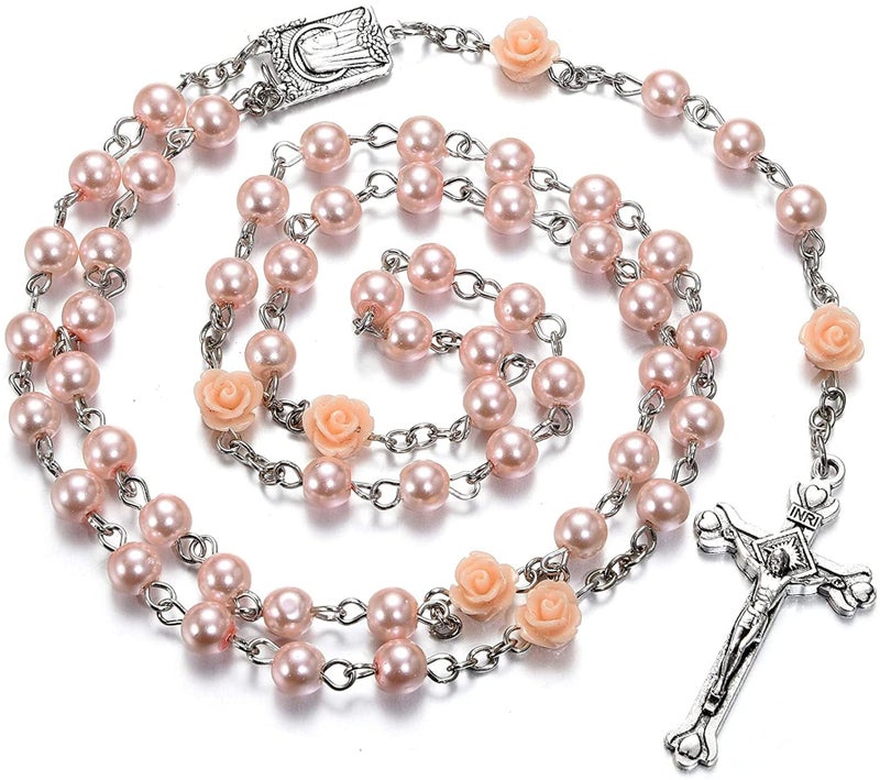 SZQCZB Rosary Beads Catholic Bulk for Women Men, Rose Our Father Beads with Jesus Christ Crucifix Cross First Communion Confirmation Gifts-6 Packs - Image 4
