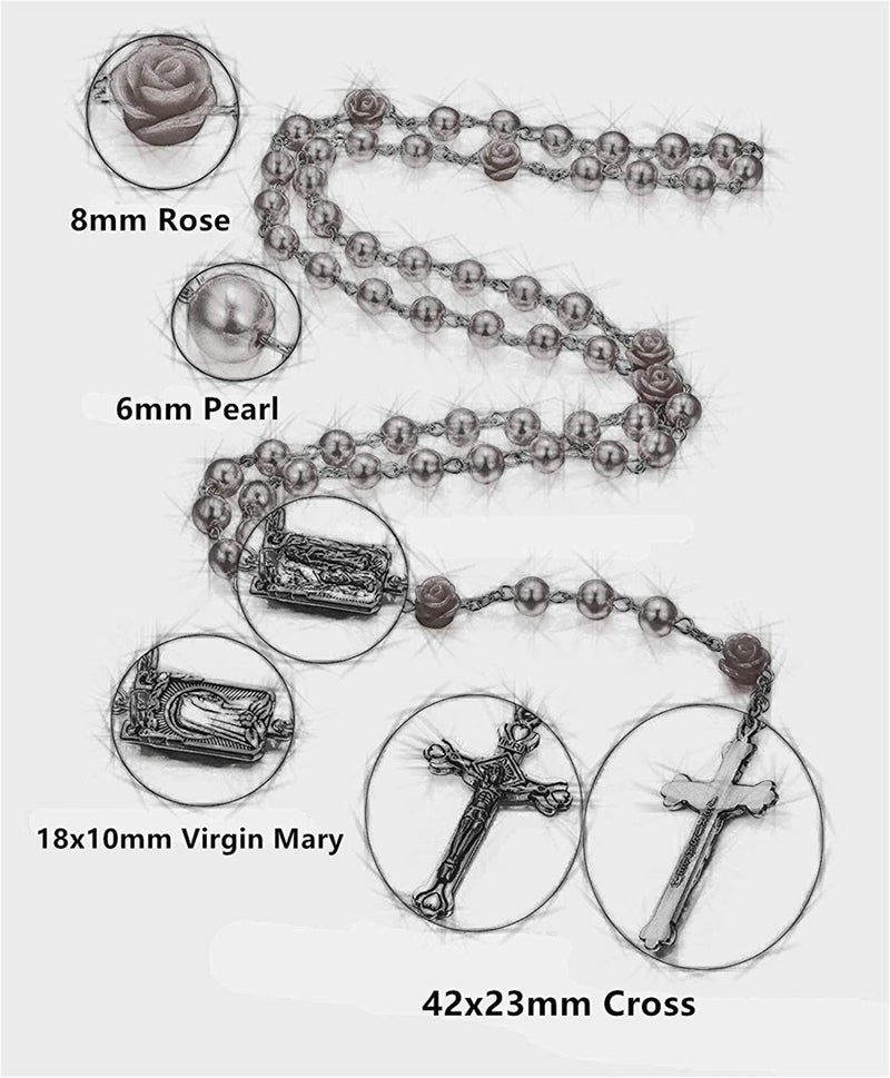 SZQCZB Rosary Beads Catholic Bulk for Women Men, Rose Our Father Beads with Jesus Christ Crucifix Cross First Communion Confirmation Gifts-6 Packs - Image 2