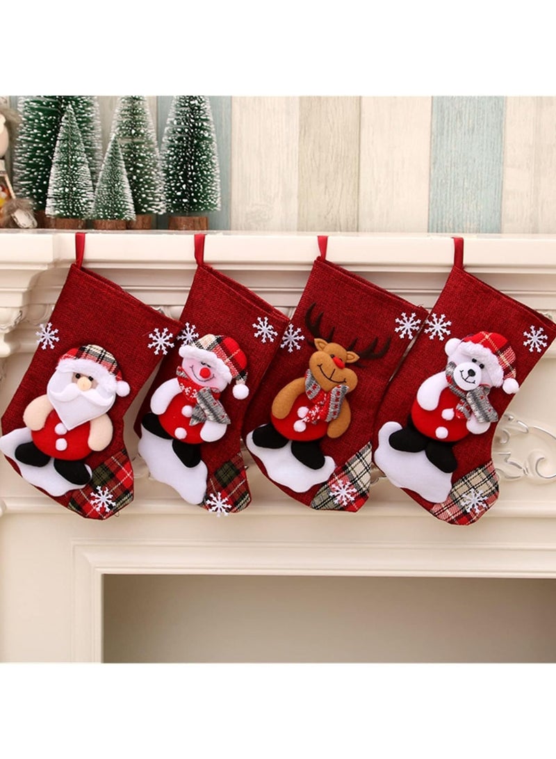 AUTOYSUR 4 قطع من جوارب الكريسماس، جوارب كلاسيكية كبيرة على شكل سانتا ورجل ثلج ورنة ودب وجوارب معلقة لعيد الميلاد، ديكورات حفلات الكريسماس العائلية، ديكورات حفلات الكريسماس، ديكورات شجرة الكريسماس - Image 3