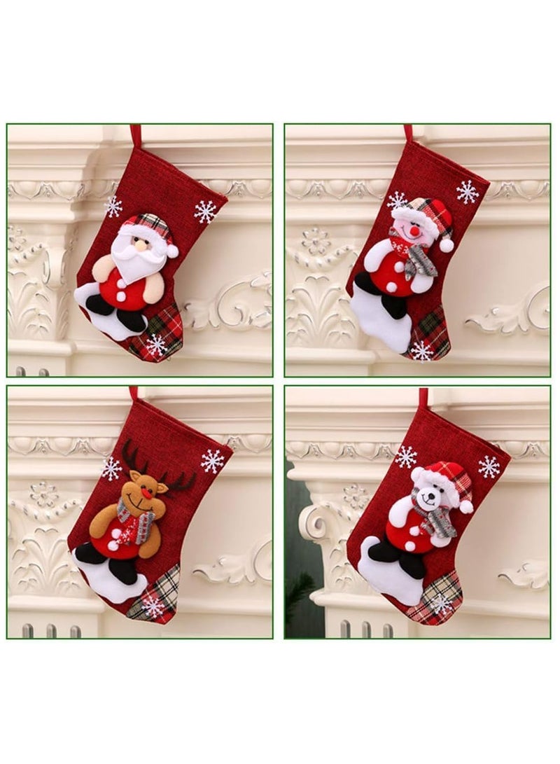 AUTOYSUR 4 قطع من جوارب الكريسماس، جوارب كلاسيكية كبيرة على شكل سانتا ورجل ثلج ورنة ودب وجوارب معلقة لعيد الميلاد، ديكورات حفلات الكريسماس العائلية، ديكورات حفلات الكريسماس، ديكورات شجرة الكريسماس - Image 4