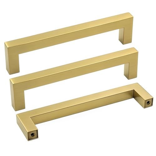 goldenwarm Kitchen Cabinet Handle Brushed Brass Drawer Pull Handles for Cabinets - LSJ12GD115 Square Bar Pulls Antique Brass Bathroom Cabinet Hardware Modern Knobs for Dresser Drawers - Image 1