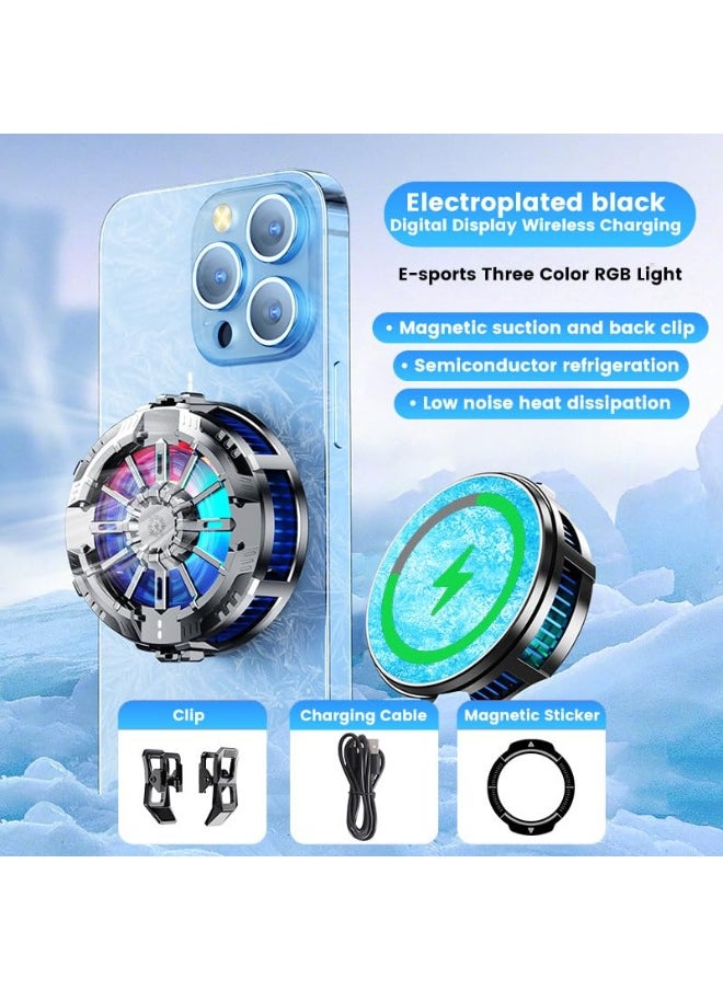 Magnetic Phone Cooler with Temperature Display – Dual Speed Adjustable Mobile Phone Radiator with Semiconductor Cooling for Gaming, Livestream & Vlogging – Fast Cooling Fan Compatible with iPhone & Android