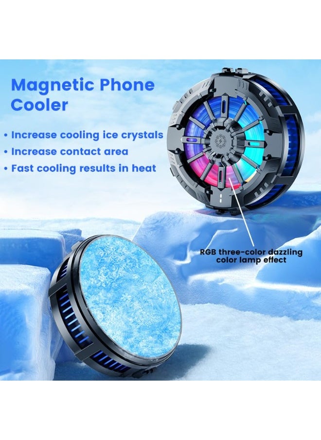 Magnetic Phone Cooler with Temperature Display – Dual Speed Adjustable Mobile Phone Radiator with Semiconductor Cooling for Gaming, Livestream & Vlogging – Fast Cooling Fan Compatible with iPhone & Android