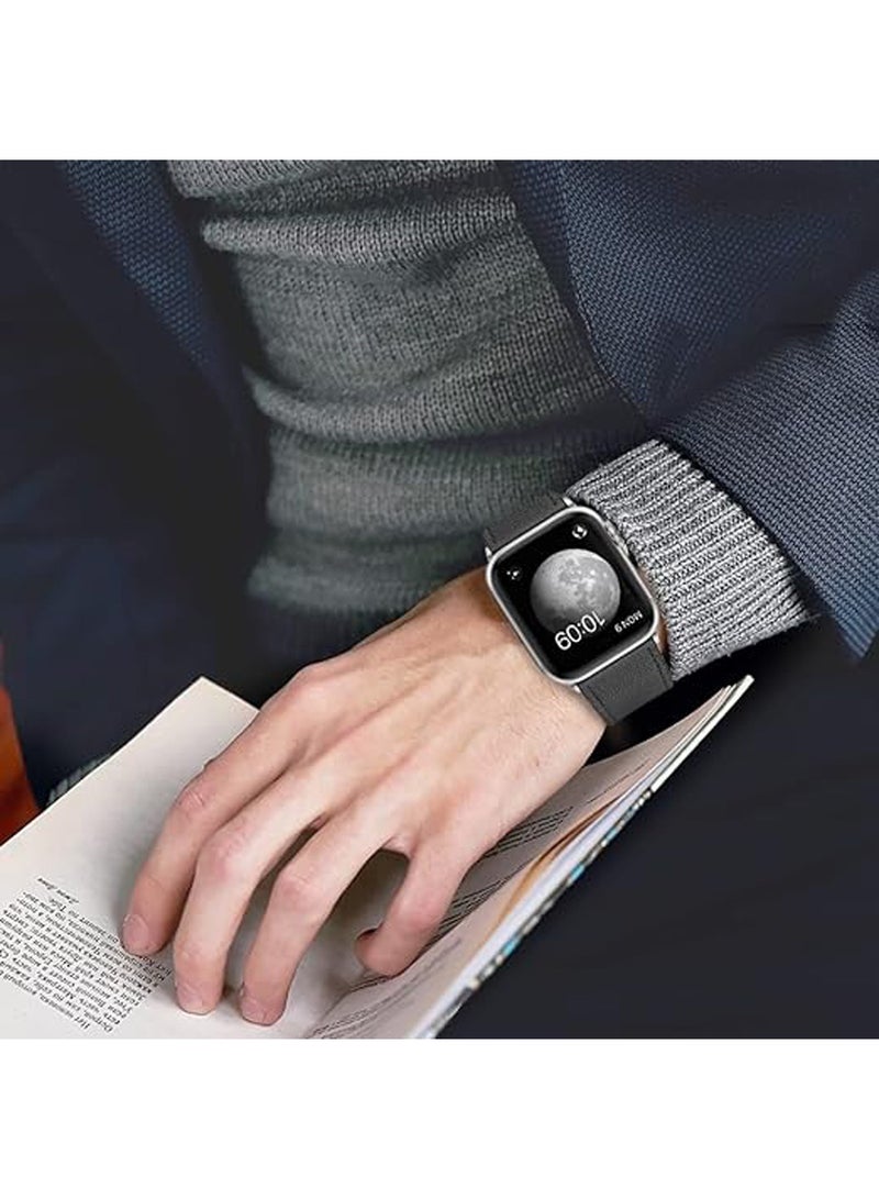 X-level Bands Compatible With Apple Watch 41mm 40mm 38mm Genuine Leather For iWatch With Soft Adjustable Replacement Wristband For Women And Men Ultra/Ultra 2/ SE Series 9 8 7 6 5 4 3 2 1 (Black) - Image 5