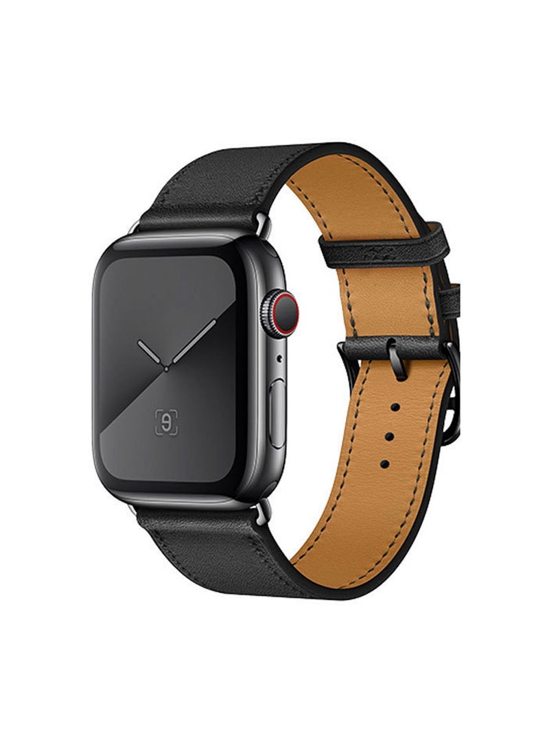 X-level Bands Compatible With Apple Watch 41mm 40mm 38mm Genuine Leather For iWatch With Soft Adjustable Replacement Wristband For Women And Men Ultra/Ultra 2/ SE Series 9 8 7 6 5 4 3 2 1 (Black) - Image 1