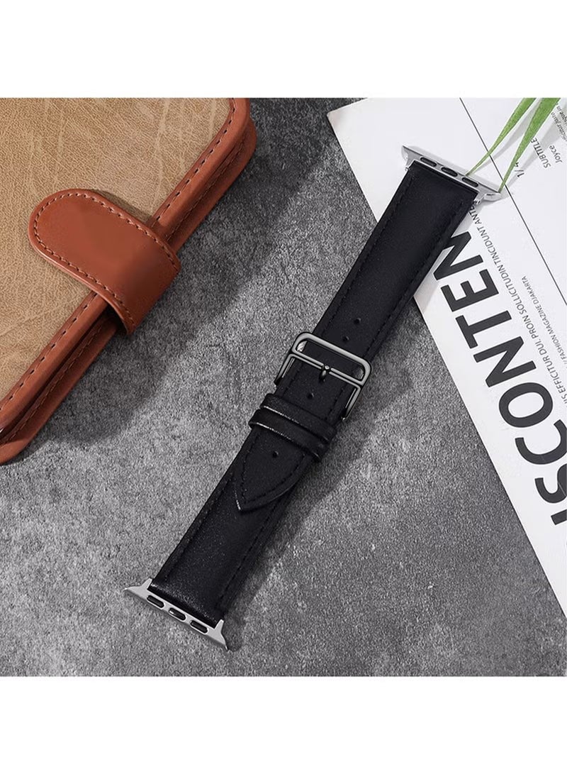 X-level Bands Compatible With Apple Watch 41mm 40mm 38mm Genuine Leather For iWatch With Soft Adjustable Replacement Wristband For Women And Men Ultra/Ultra 2/ SE Series 9 8 7 6 5 4 3 2 1 (Black) - Image 4