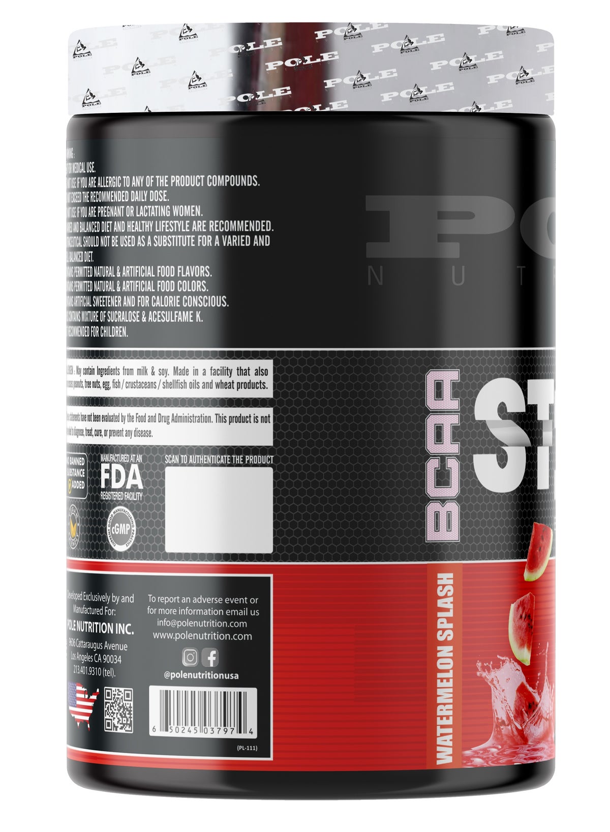 Pole Nutrition Watermelon Splash BCAA Stroke Powder 30 Servings