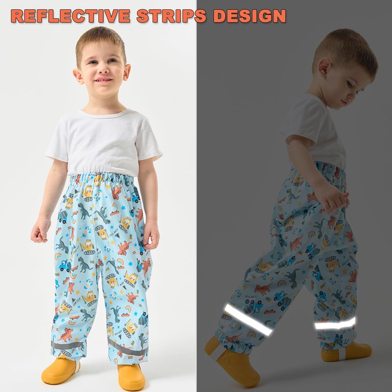 Fewlby Toddler Rain Pants Kids' Waterproof Rain Pants Lightweight Reflective Rainwear for Boys Girls Blue - Image 5