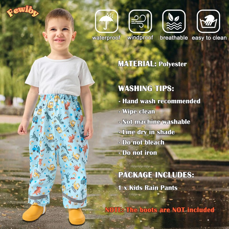 Fewlby Toddler Rain Pants Kids' Waterproof Rain Pants Lightweight Reflective Rainwear for Boys Girls Blue - Image 3