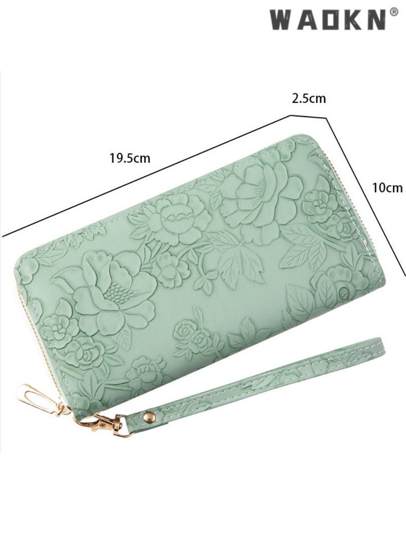 WAOKN New fashionable long zipper clutch with large mobile phone compartment, exquisite embossed pattern, convenient bill holder, showcasing a simple and elegant women's wallet trend（Black）  - Image 3