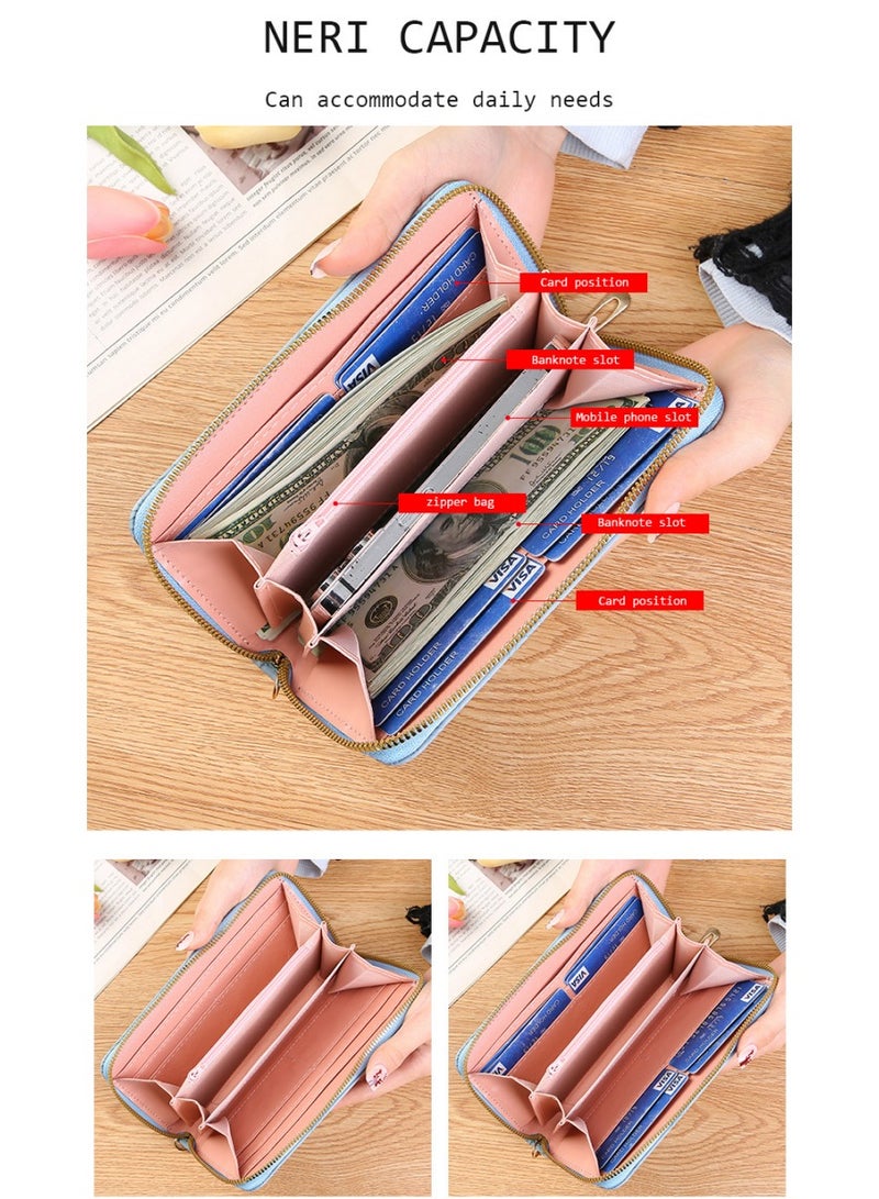 WAOKN New fashionable long zipper clutch with large mobile phone compartment, exquisite embossed pattern, convenient bill holder, showcasing a simple and elegant women's wallet trend（Black）  - Image 2